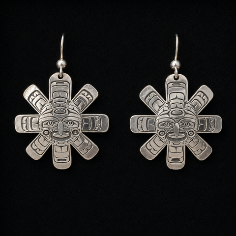 These sterling silver Star Sun earrings by Kolten Khasalus Grant bring a strong Northwest Coast design into an intimate, wearable scale front.