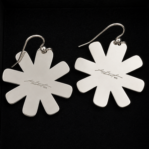 These sterling silver Sun earrings by Kolten Khasalus Grant bring a strong Northwest Coast design into an intimate, wearable scale.