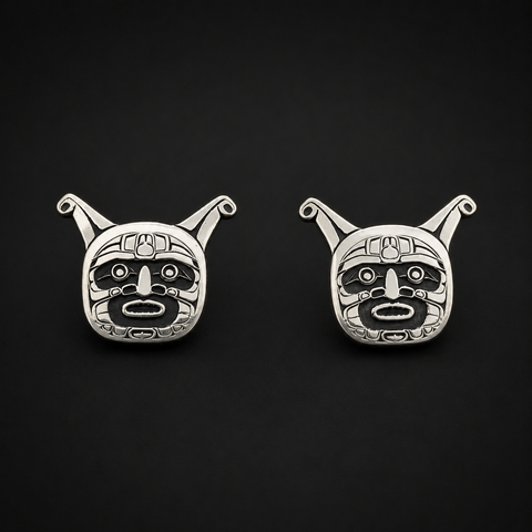 These sterling silver Sea Monster cufflinks by Kolten Khasalus Grant translate Northwest Coast design into a refined and distinctive wearable form front.