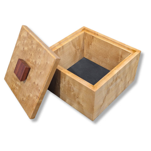 Curly Maple Box with Birdseye Maple Lid and Bloodwood Handle