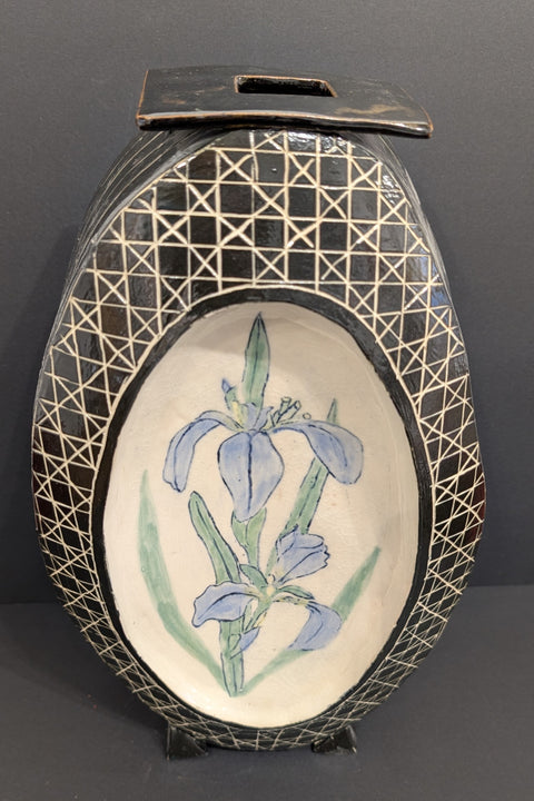 Hand Painted Iris Flower Vase