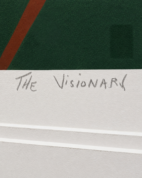 Pencil title inscription on The Visionary by Norval Morrisseau
