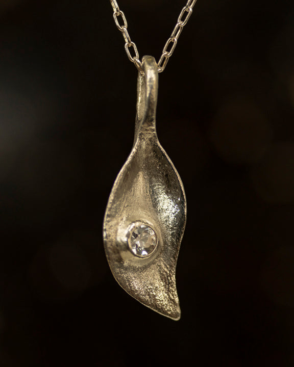 Silver + Sapphire Leaf Pendant