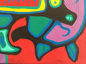 Close up of Norval Morrisseau original painting at Steffich Fine Art untitled