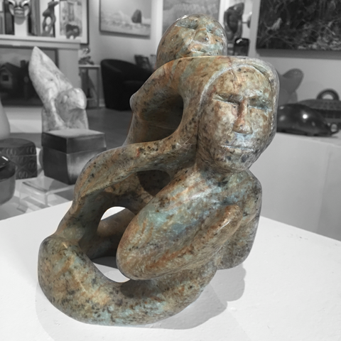 soapstone sculpture of sedna with shaman by master sculptor abraham ruben