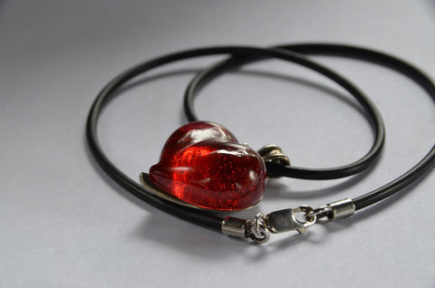 Ruby Heart Glass Pendant