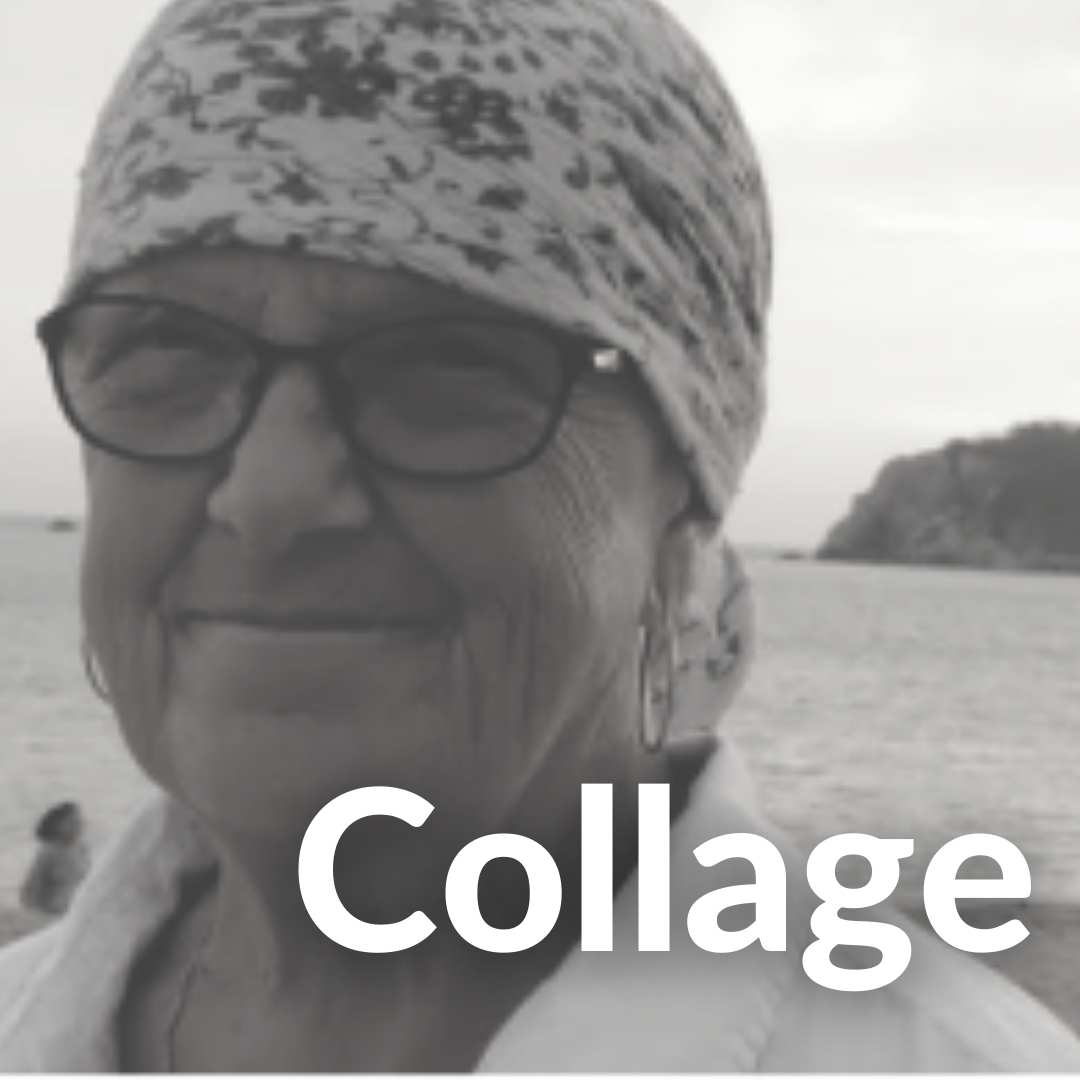 Photo of Bly Kaye collage artist from Salt Spring Island