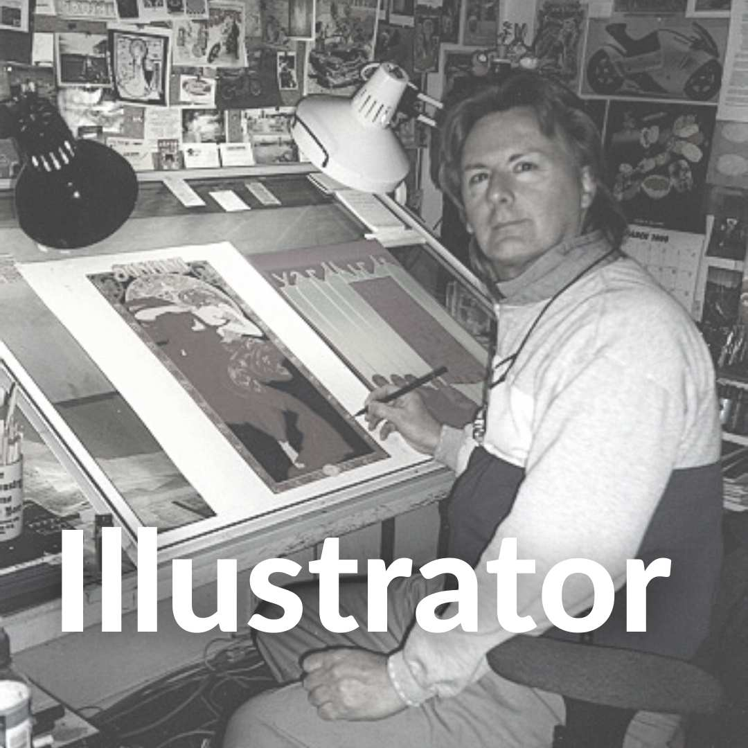Photo of Bob Masse famous poster artist in his studio