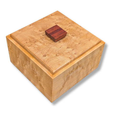 Curly Maple Box with Birdseye Maple Lid and Bloodwood Handle