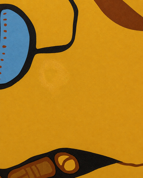 Condition detail on yellow field of Norval Morrisseau The Visionary