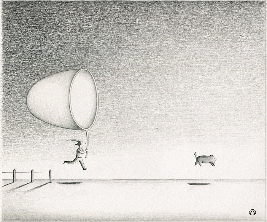 Run Away Pig Original Pencil Sketch by Anais Gerber