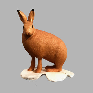 Arctic Hare Miniature Animal wood carving by Salt Spring Island artist Jim Dearing