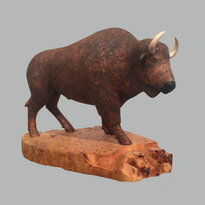 Bison Miniature Animal wood carving by Salt Spring Island artist Jim Dearing