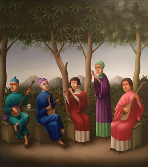 Original painting by Martin Honisch with musicians