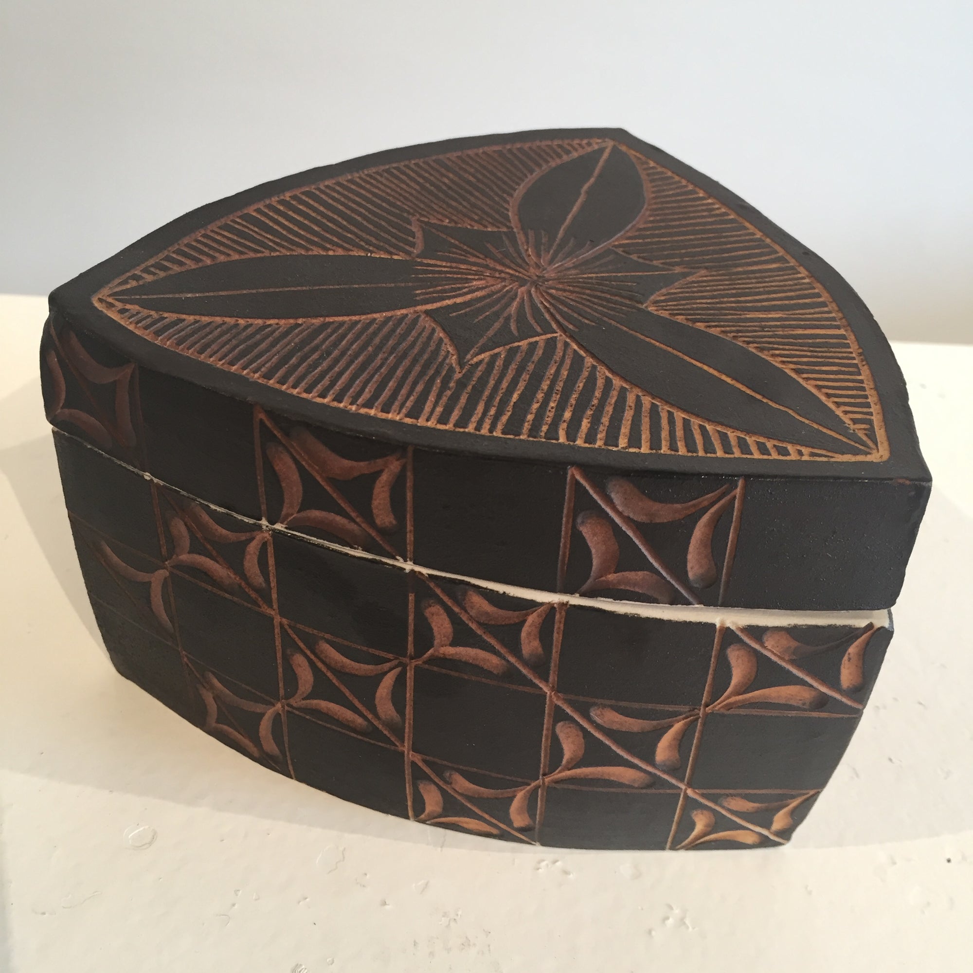Black and Brown Triangular Box by Judy Weeden Front Side