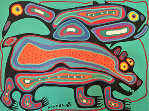 Original norval morrisseau painting called bear, fish and bird