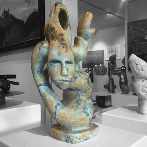 Shaman with Spirit Helpers soap stone carving by abraham ruben front