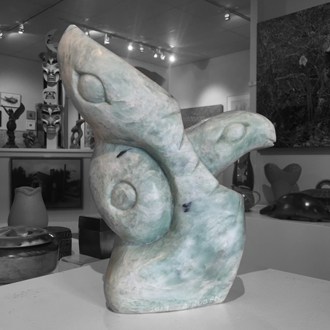 baby ravens hatching soapstone carving by master abraham ruben