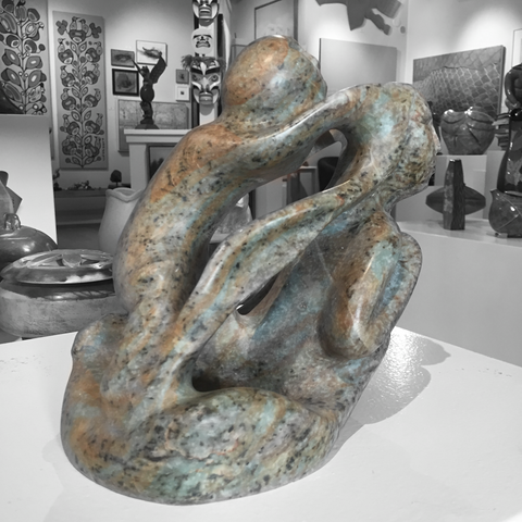 soapstone sculpture of sedna with shaman by master sculptor abraham ruben back view