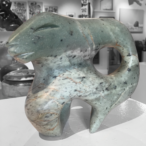 master soap stone carving of seals playing by abraham ruben side view