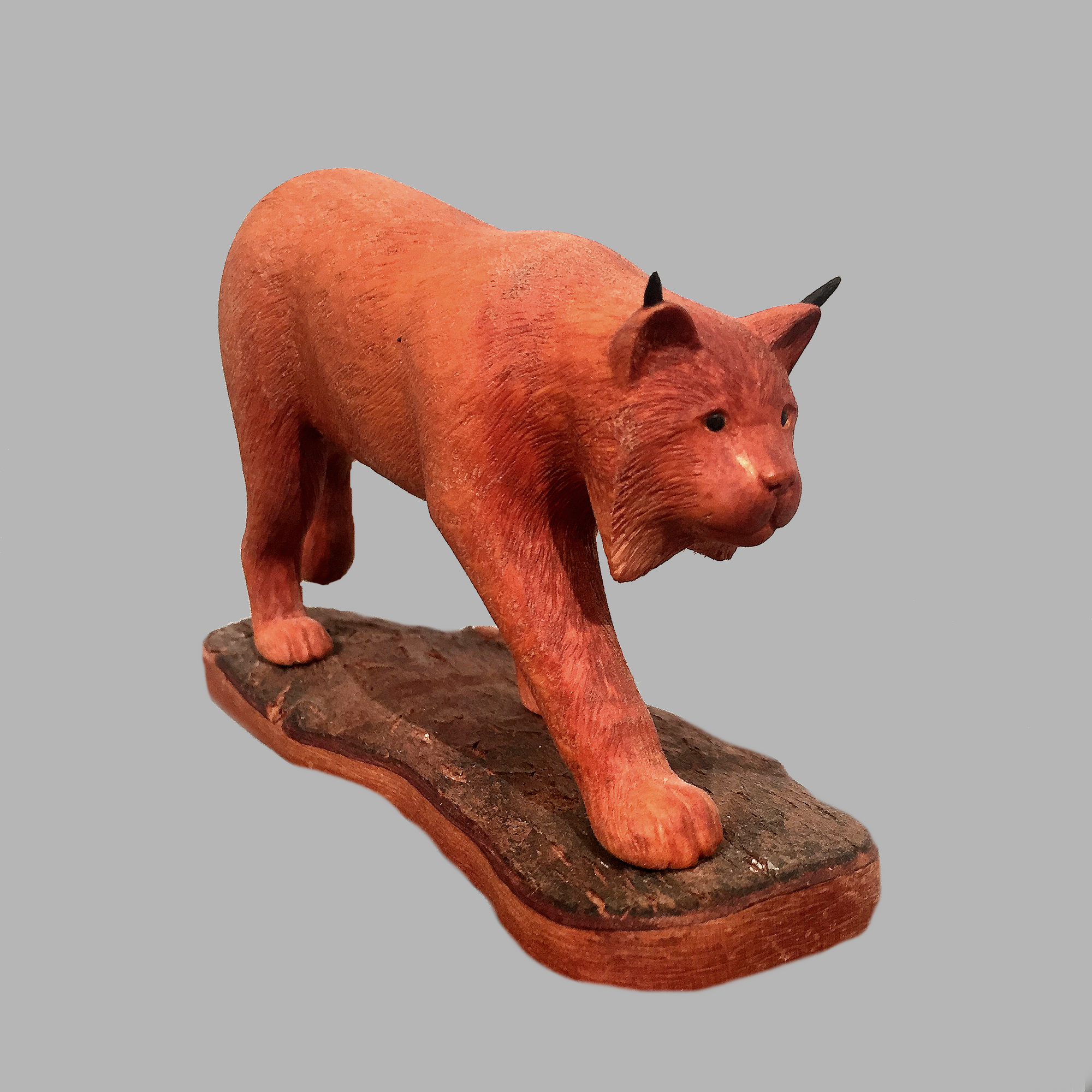 Linx Minature Animal wood carving by Salt Spring Island artist Jim Dearing