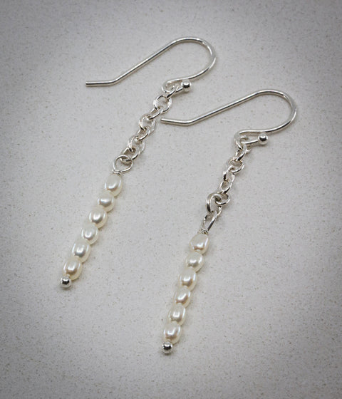 Rice Pearl and Sterling Silver Chain Earrings
