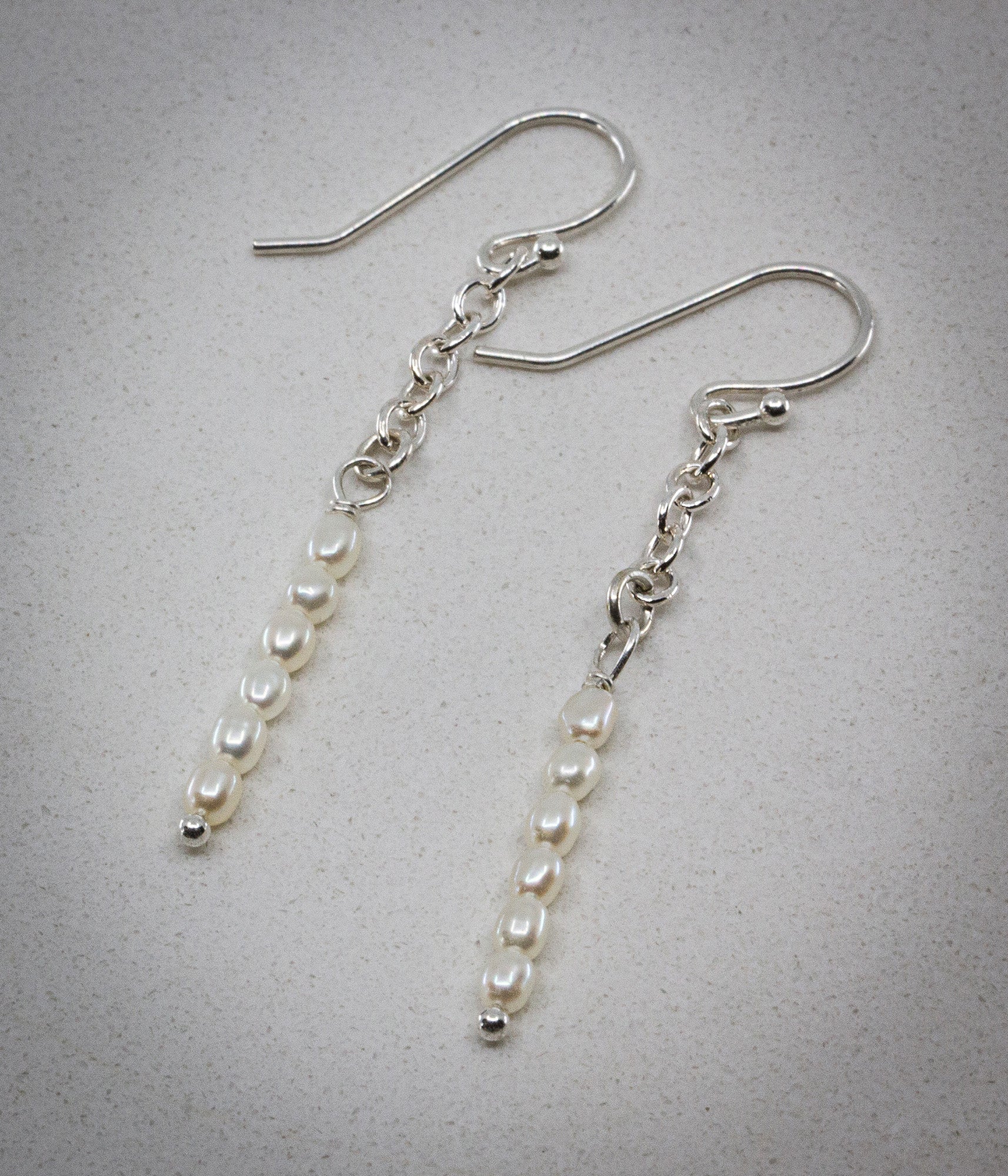 Rice Pearl and Sterling Silver Chain Earrings