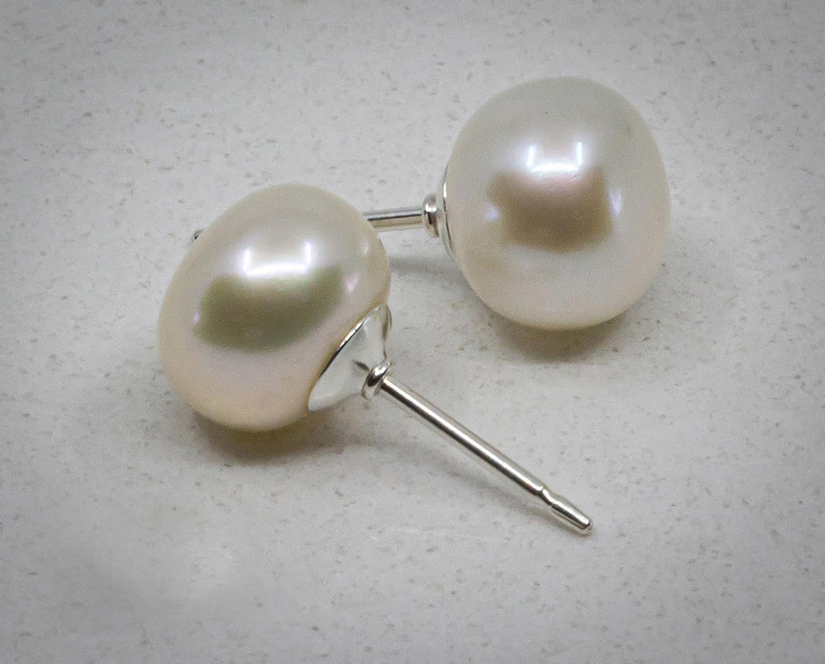 Button Pearl Stud Earrings 8mm