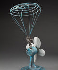 Peter McFarlane Reused Scrap Metal Sculpture with Parashute Man Landing on Re-purposed Fan