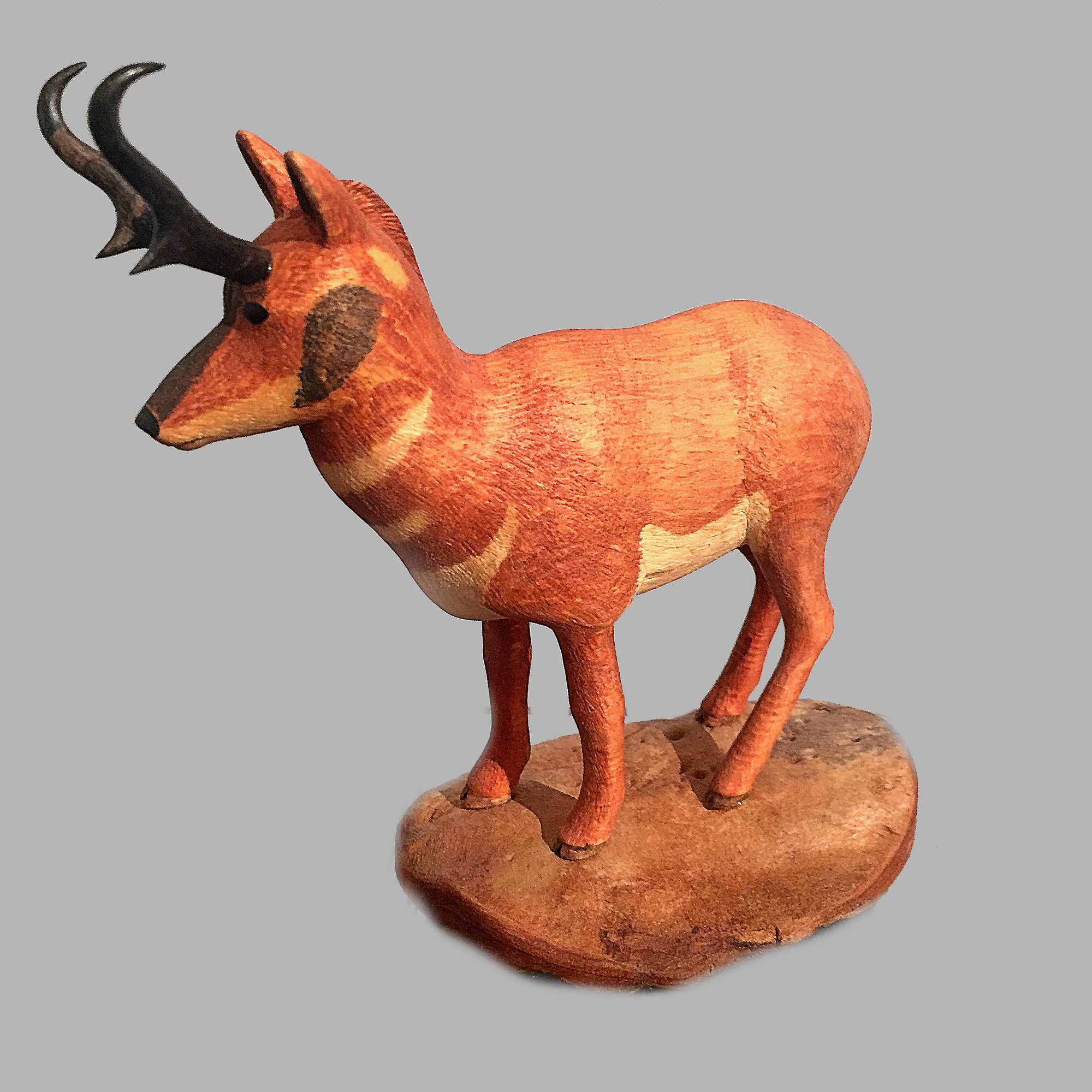 Pronghorn Miniature Animal wood carving by Salt Spring Island artist Jim Dearing