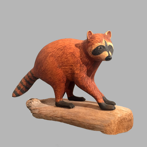 Raccoon Miniature Animal wood carving by Salt Spring Island artist Jim Dearing