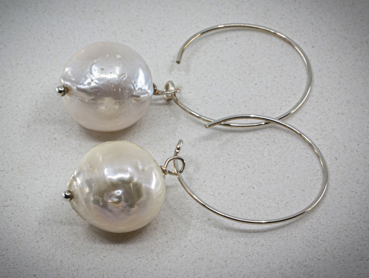 13mm Baroque Pearl Earrings in Argentium Silver