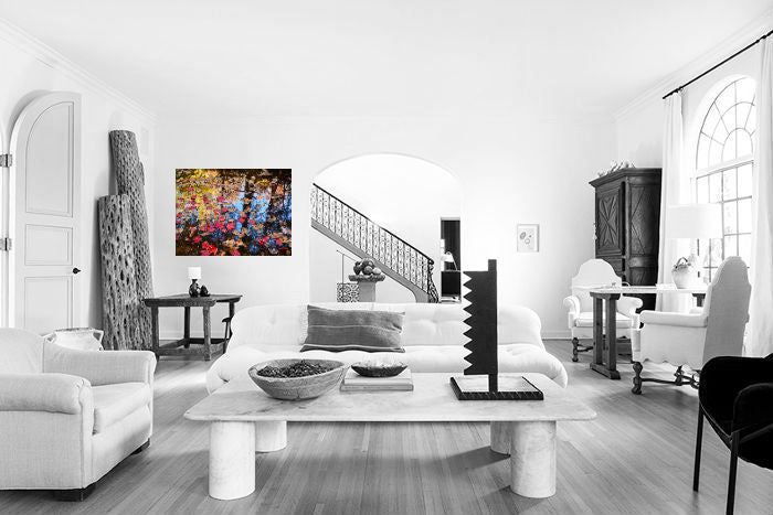 steven friedman's photograph autumn leaves in colour with a black and white interior