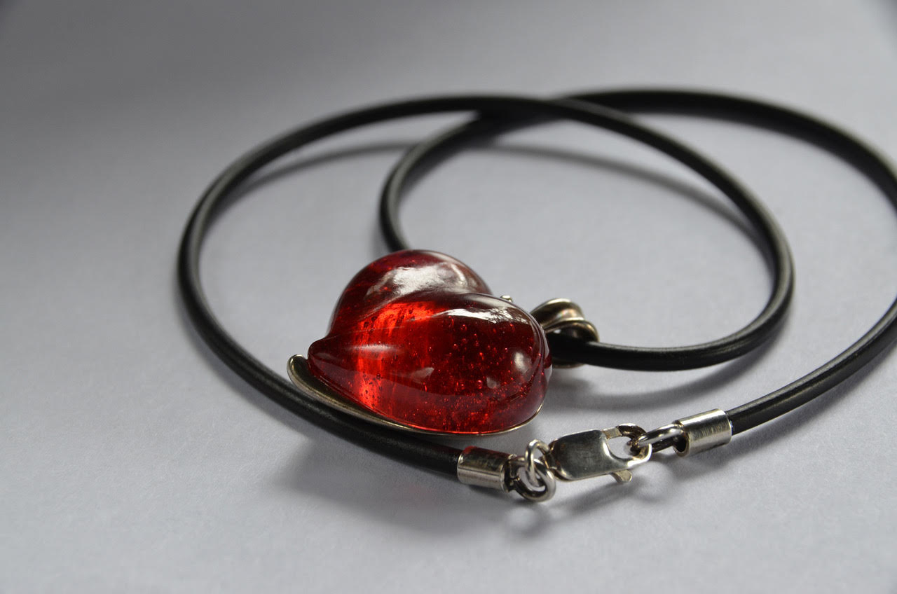 Ruby Heart Glass Pendant